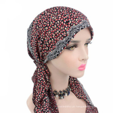 Venda quente senhora impresso muçulmano cauda longa cap moda chapéu de turbante de algodão para as mulheres
